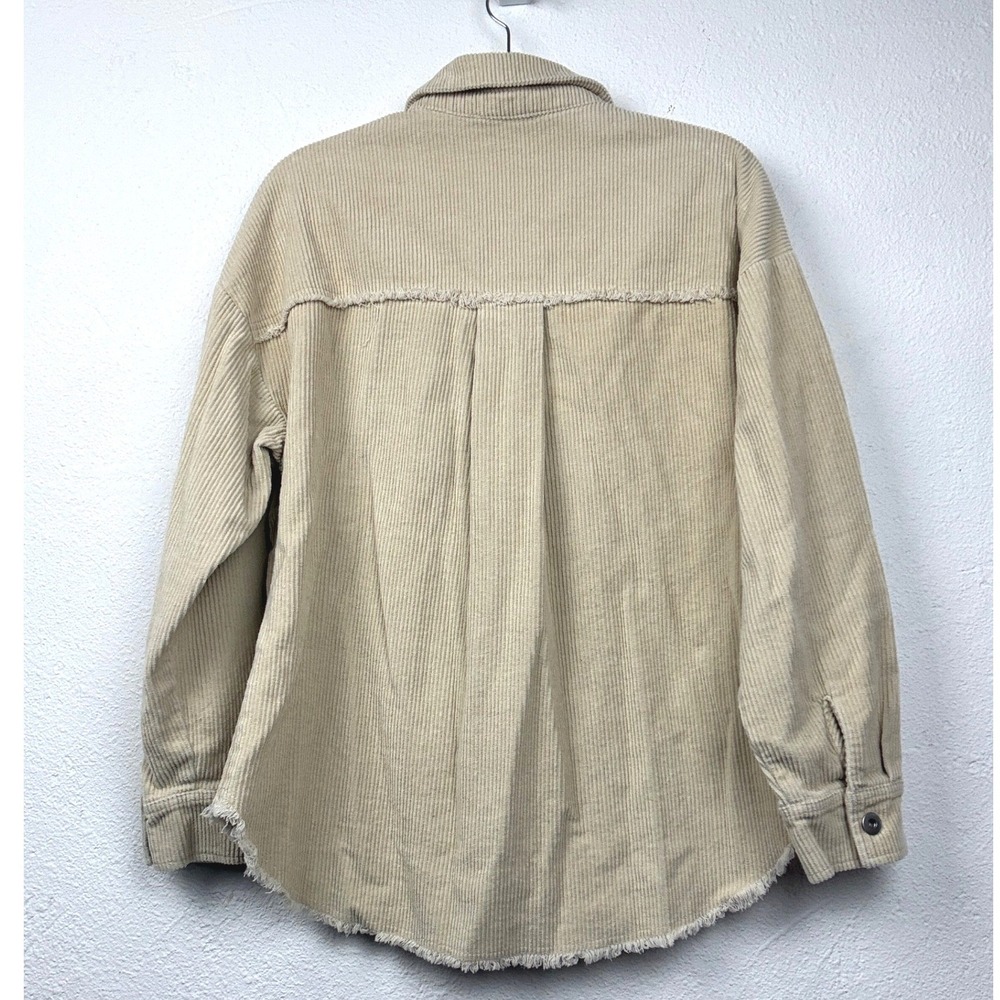 New In Beige Corduroy Shacket - M - Raw Hem Button Down Boho Western - Picture 6 of 14